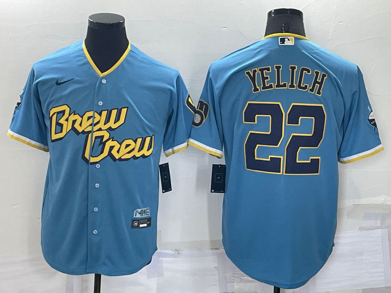 Men's Milwaukee Brewers Christian Yelich #22 Blue Stitched Jersey